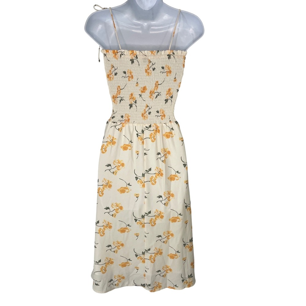 Rihoas Womens Smocked Floral Tie Shoulder Midi Sundress S Yellow Cottagecore - Picture 2 of 4